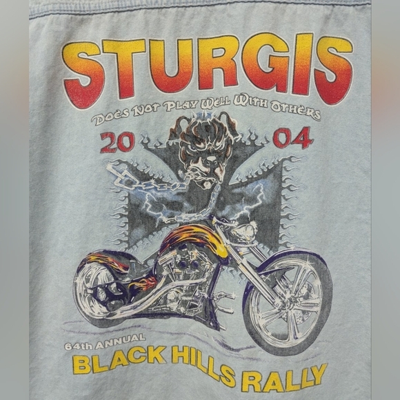 Sturgis 2004 Black Hills Rally cut-off denim LARGE shirt embroidered - Picture 10 of 16